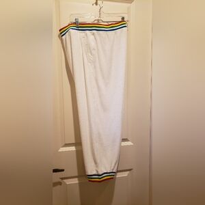 Luukse White Terry Capris with Rainbow Trim